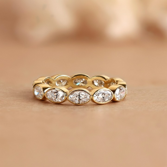 East-to-West Oval Bezel Eternity Band - Lab Grown Diamond Wedding Ring - 14K Gold Full Eternity Stacking Band - Modern Minimalist Comfort Fit Valentine Day Gift for her.