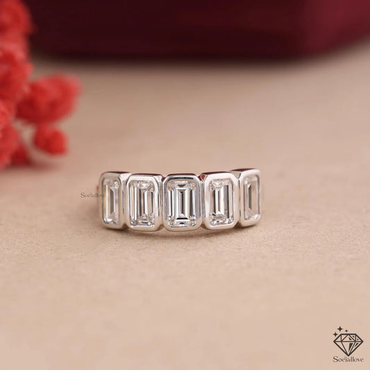 Lab Grown Emerald Half Eternity Wedding Band | Comfort Fit Minimalist Stackable Ring | Anniversary Gift for Women.