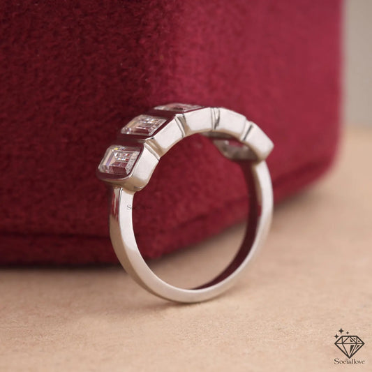 Lab Grown Emerald Half Eternity Wedding Band | Comfort Fit Minimalist Stackable Ring | Anniversary Gift for Women.