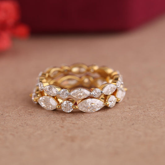 Alternating Marquise and Round Lab Grown Diamond Full Eternity Band | 14K Gold Stackable Wedding Ring Anniversary Gift for her.