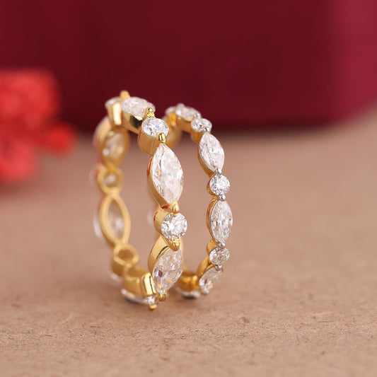 Alternating Marquise and Round Lab Grown Diamond Full Eternity Band | 14K Gold Stackable Wedding Ring Anniversary Gift for her.