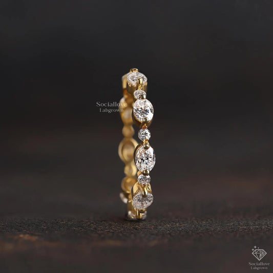 1.58 TW Lab Grown Diamond Wedding Band - Round & Oval Alternate Eternity Ring | Classic Matching & Stacking Comfort Fit for Women.