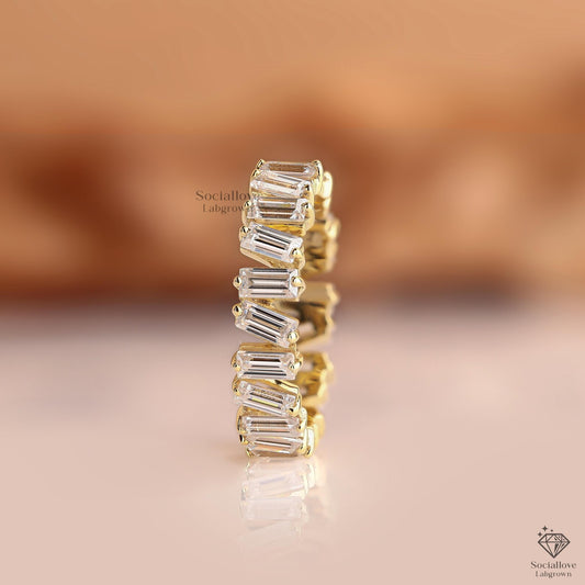 Dainty Baguette Diamond Bar Set Band | 14K Gold Stacking Ring | Handmade Anniversary Gift for Women.