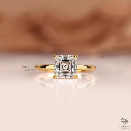 Asscher Cut Lab Grown Diamond Engagement Ring | 0.5 - 3 CT IGI Certified Solitaire | 14K Solid Gold Minimalist Wedding Ring Gift for her.