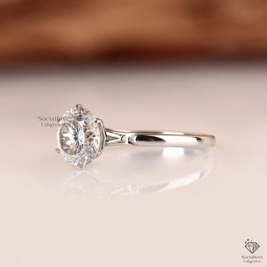 Portuguese Cut Lab Grown Diamond Engagement Ring | 1-3 CT E/VS1 Solitaire | IGI Certified Tulip Setting in 14K Gold Ring Gift for women.