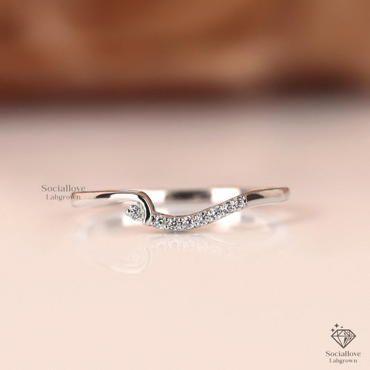 Curved Chevron Lab Diamond Wedding Band - 14K Gold Stackable Matching Ring - Bridal Anniversary Gift for her.