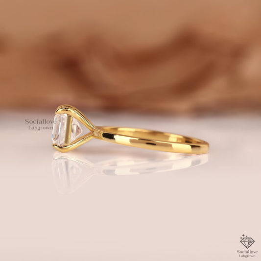 Asscher Cut Lab Grown Diamond Engagement Ring | 0.5 - 3 CT IGI Certified Solitaire | 14K Solid Gold Minimalist Wedding Ring Gift for her.