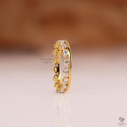 Oval Lab Grown Diamond Tiara Crown Wedding Band | 14K Gold Full Eternity Stackable Ring Wedding & Anniversary Gift for her.