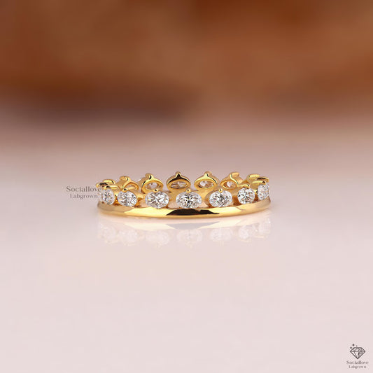 Oval Lab Grown Diamond Tiara Crown Wedding Band | 14K Gold Full Eternity Stackable Ring Wedding & Anniversary Gift for her.