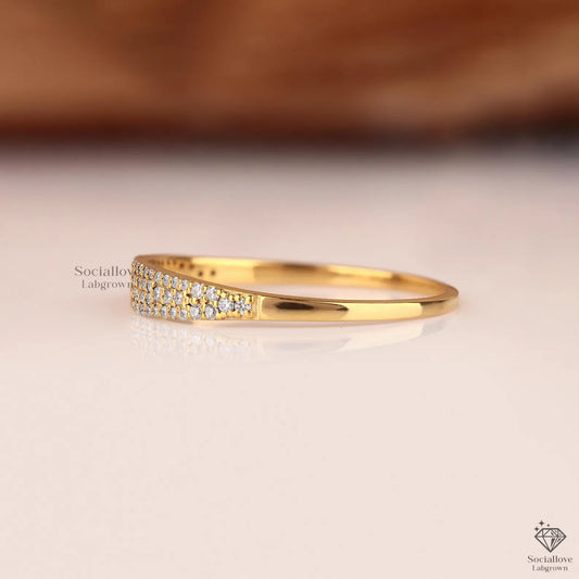 Lab Grown Diamond Pave Signet Ring | Dainty Stackable 14K Gold Wedding Band Anniversary Gift for Women.
