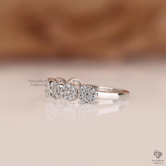 Nature Inspired Floral Diamond Band | Natural Diamond Halo Flower Cluster Half Eternity Wedding Ring Anniversary Gift for Women.