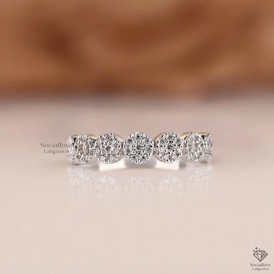 Nature Inspired Floral Diamond Band | Natural Diamond Halo Flower Cluster Half Eternity Wedding Ring Anniversary Gift for Women.