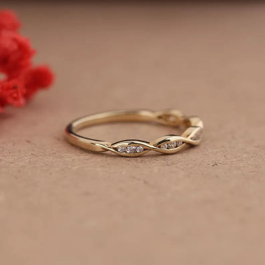 Twisted lab grown Engagement Ring Round Cut Twist Band 14k Solid Gold Ring Half Eternity Wedding Band Anniversary Gift Proposal Ring.