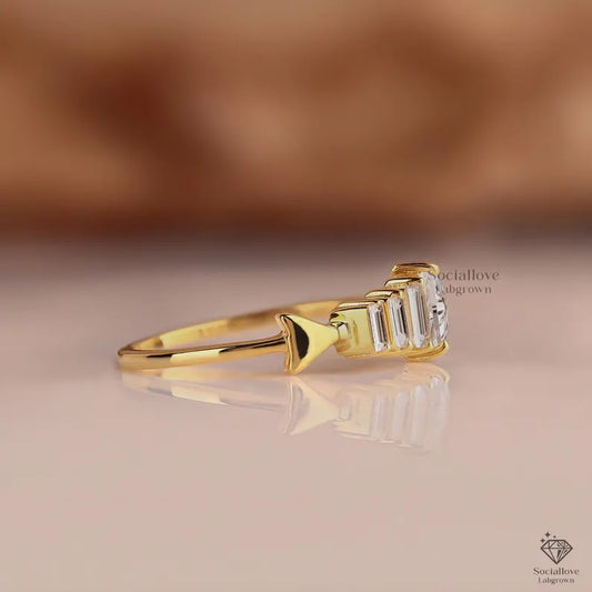 Fish Bone Lab Grown Diamond Band 0.65 TW Triangle & Baguette Geometric Wedding Ring Unique 14K Gold Comfort Fit Band Anniversary Gift for her.