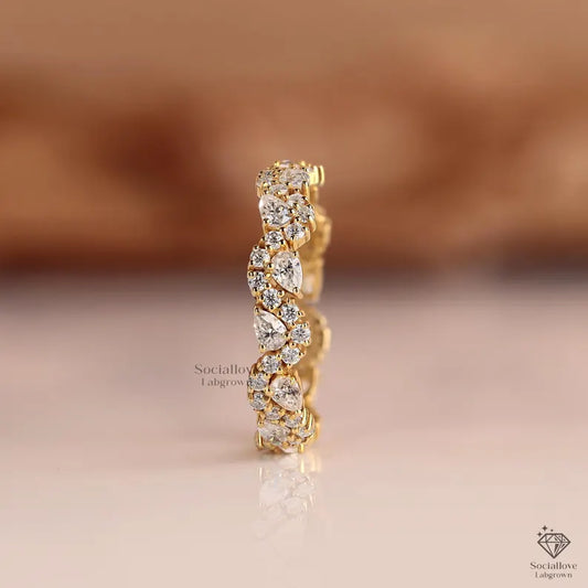 Certified Lab-Grown Pear & Round Diamond Full Eternity Band - 14K Gold Stacking Wedding Ring Gift for Women.