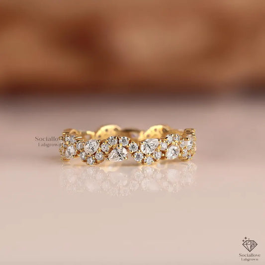 Certified Lab-Grown Pear & Round Diamond Full Eternity Band - 14K Gold Stacking Wedding Ring Gift for Women.