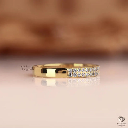 Lab Grown Diamond Wedding Band for Women - 2 Row Pave Set Half Eternity Ring - IGI Certified - 14K Gold Comfort Fit Anniversary Band