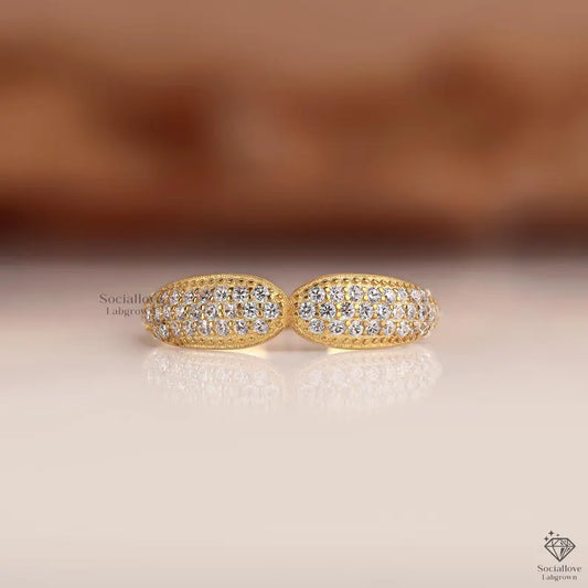 Diamond Pavé Signet Ring in 14K Gold, Lab Grown Diamond Engagement Ring for Women, Handmade Statement Ring, Stackable Wedding Band, Everyday Jewelry Anniversary Gift for her.