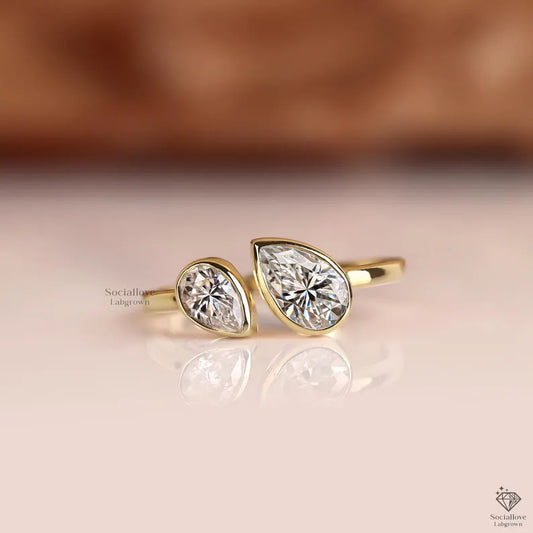 IGI Certified 1.50 CT Lab Grown Diamond Toi et Moi Ring Two Pear Cut Bezel Set Engagement Ring 14K Gold You and Me Ring Unique Bridal Anniversary Gift for her.