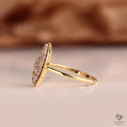 Oval Mosaic Engagement Ring, Lab Grown Diamond Vintage Ring, Art Deco Ballerina Cluster Ring, Unique Wedding Ring, Anniversary Gift for Her.