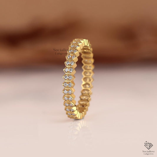 14K Gold Dainty Lab Grown Diamond Eternity Band - Delicate Pave Stacking Ring Wedding & Anniversary Gift for Women.