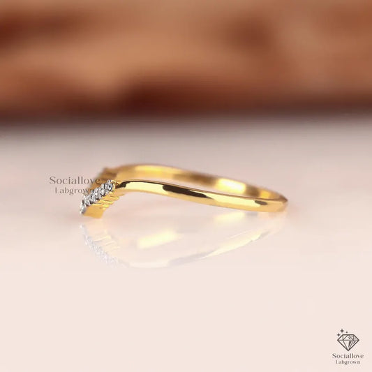 Curved Lab Grown Diamond Wedding Band V-Shape Chevron Half Eternity Ring 14K Gold Dainty Bridal Matching Band Anniversary Gift for her.