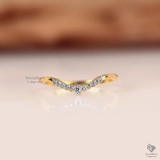 Curved Lab Grown Diamond Wedding Band V-Shape Chevron Half Eternity Ring 14K Gold Dainty Bridal Matching Band Anniversary Gift for her.