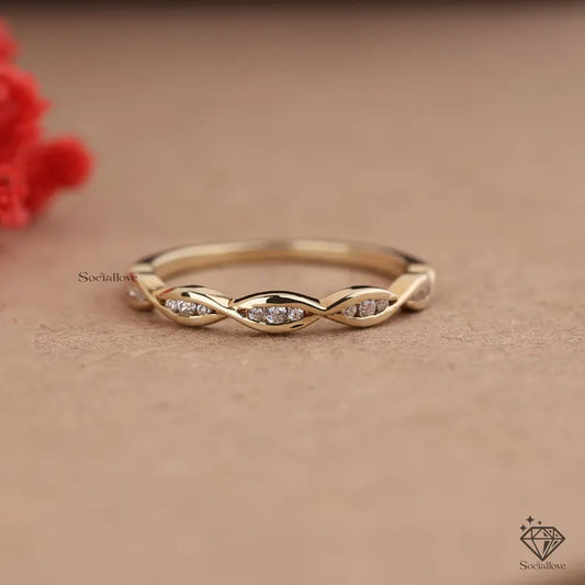 Twisted lab grown Engagement Ring Round Cut Twist Band 14k Solid Gold Ring Half Eternity Wedding Band Anniversary Gift Proposal Ring.