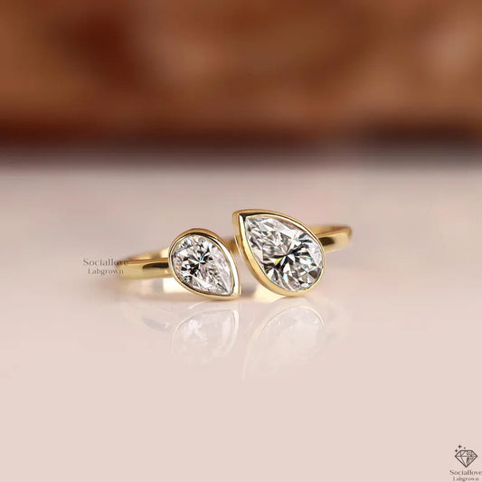 IGI Certified 1.50 CT Lab Grown Diamond Toi et Moi Ring Two Pear Cut Bezel Set Engagement Ring 14K Gold You and Me Ring Unique Bridal Anniversary Gift for her.
