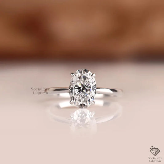2 CT Oval Lab Grown Diamond Engagement Ring IGI Certified 14k Solid Gold Tulip Setting Classic Solitaire Bridal Ring Wedding & Anniversary Gift for Her.