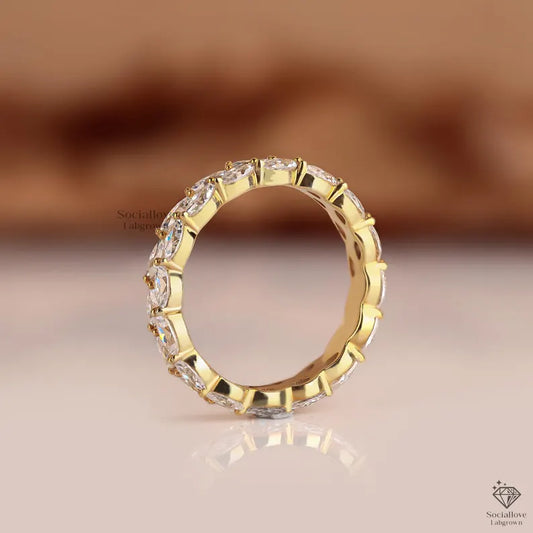 Double Row Marquise Diamond Wedding Band, Lab Grown Diamond Eternity Ring, 14k Gold Stacking Band, Unique Matching Ring, Handmade Jewelry Anniversary Gift for her.