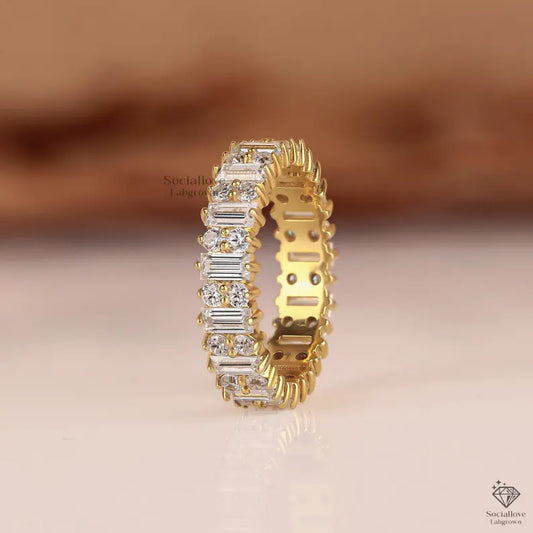 Lab Grown Diamond Eternity Band 5MM Baguette & Round Cut Wedding Ring 14K Gold Comfort Fit Matching Bridal Band Anniversary Gift for Her.