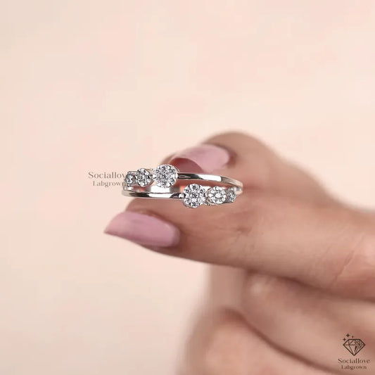 Round Cut Lab Grown Diamond Cluster Engagement Ring 14K Gold Split Shank Pave Wedding Ring Handmade Luxury Bridal Jewelry Gift for Her.