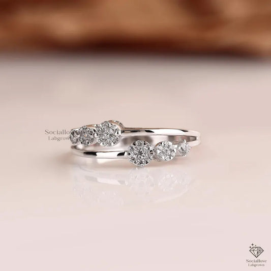 Round Cut Lab Grown Diamond Cluster Engagement Ring 14K Gold Split Shank Pave Wedding Ring Handmade Luxury Bridal Jewelry Gift for Her.