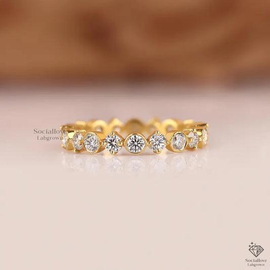14K Gold Lab Grown Diamond Full Eternity Band Round Cut Bezel Set Wedding Ring Minimalist Stackable Bridal Band Anniversary Gift for her.