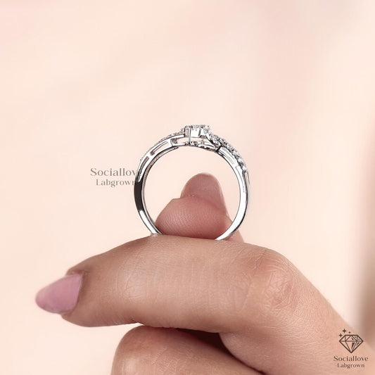 Dainty Diamond Bow Engagement Ring 14K Gold Pave Criss Cross Ribbon Ring Minimalist Lab Grown Diamond Bridal Jewelry Gift for her.