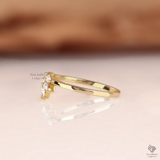 Pear Cut Lab Grown Diamond U-Shape Wedding Band 14K Gold Curved Half Eternity Ring Minimalist Pear Diamond Nesting Band Gift for Her.