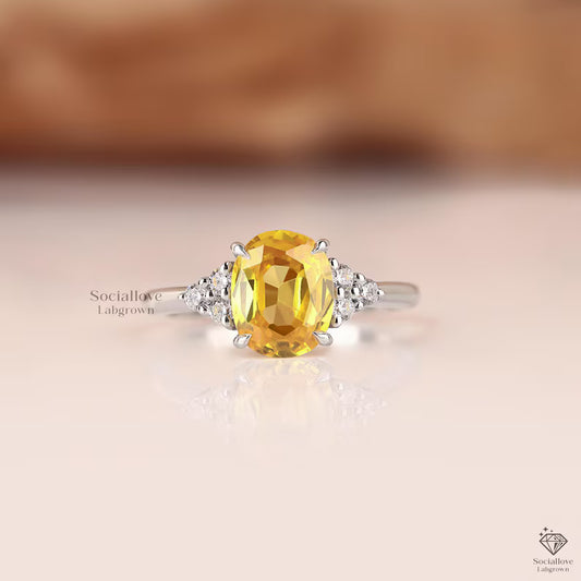 Yellow Oval Cut Lab Grown Diamond Ring | IGI Certified Muse Setting Engagement Ring | 14K Gold Canary Diamond Wedding Ring Gift for her.