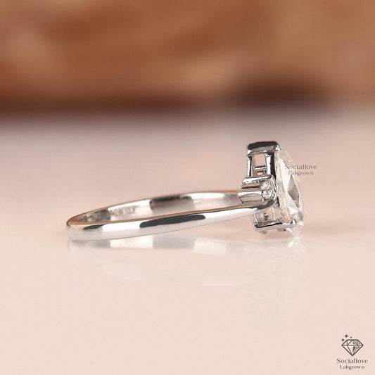 Pear Shaped Lab Grown Diamond Engagement Ring - IGI Certified Solitaire - 14K Gold Cluster Wedding Band - Bridal Anniversary Gift for her.