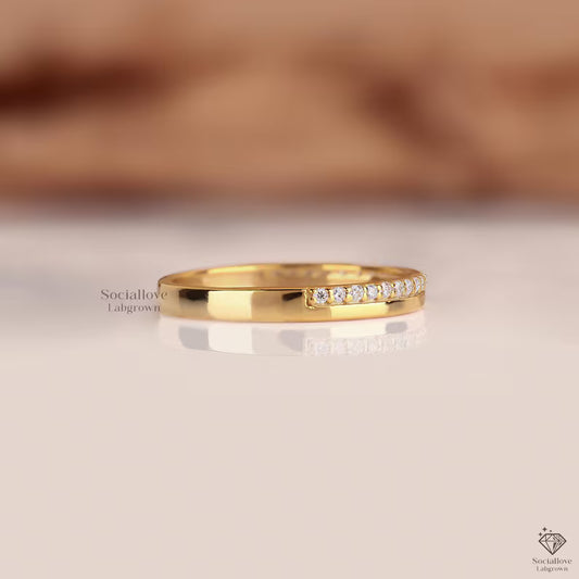 14K Gold Lab Grown Diamond Pave Wedding Band Half Eternity Stackable Ring Minimalist Comfort Fit Bridal Band Gift for Her.