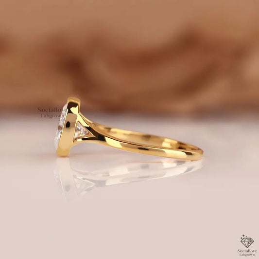 IGI Certified 1 to 3 CT Oval Lab Grown Diamond Engagement Ring 14K Gold Bezel Set Solitaire Minimalist Proposal Ring Anniversary Gift for Her.
