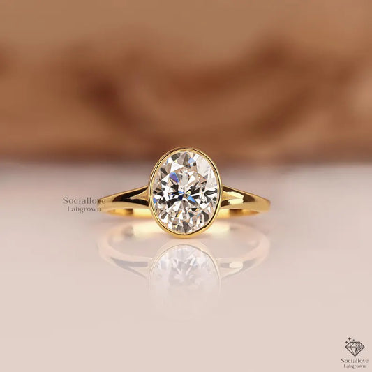 IGI Certified 1 to 3 CT Oval Lab Grown Diamond Engagement Ring 14K Gold Bezel Set Solitaire Minimalist Proposal Ring Anniversary Gift for Her.