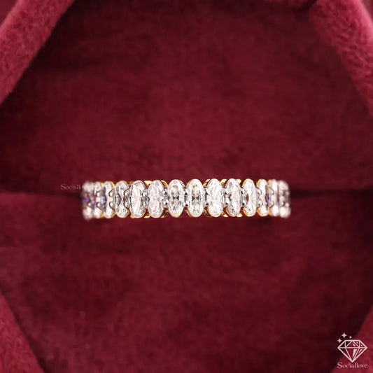 Oval Cut Lab Grown Diamond Full Eternity Band | 14K Solid Gold Wedding Ring | Full Eternity Stackable Diamond Band | Anniversary Gift for Women.
