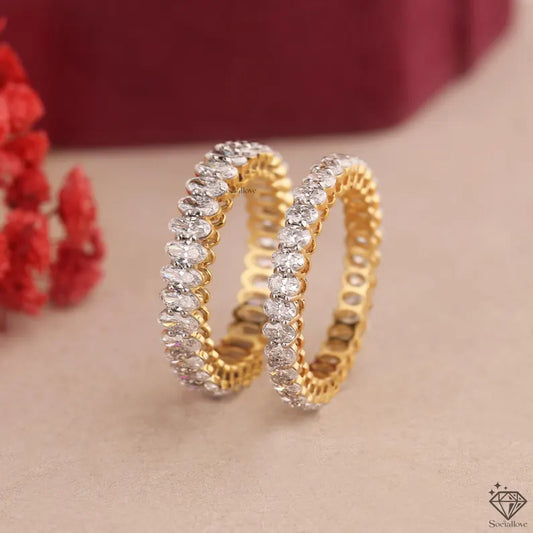 Oval Cut Lab Grown Diamond Full Eternity Band | 14K Solid Gold Wedding Ring | Full Eternity Stackable Diamond Band | Anniversary Gift for Women.