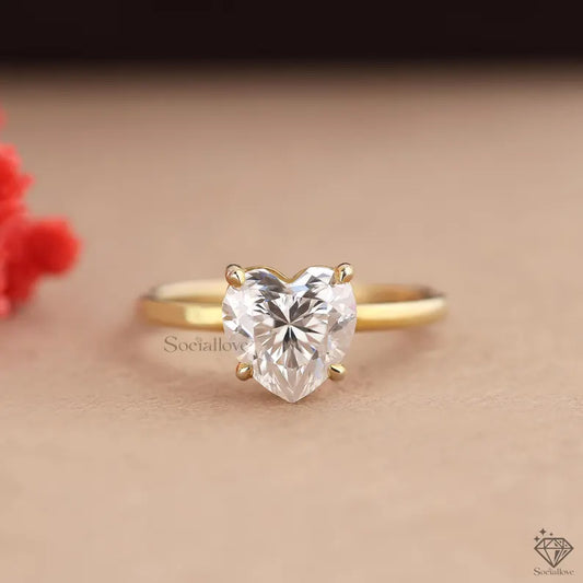 IGI Certified Heart Cut Lab Grown Diamond Engagement Ring - 14K Gold Dainty Solitaire Ring - Minimalist Wedding Jewelry for Her