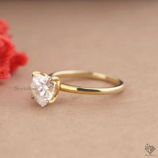 IGI Certified Heart Cut Lab Grown Diamond Engagement Ring - 14K Gold Dainty Solitaire Ring - Minimalist Wedding Jewelry for Her