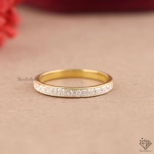 Princess Cut Diamond Eternity Band 14K Gold Dainty Stackable Wedding Ring Minimalist Half Eternity Anniversary Band Bridal Jewelry for Her.