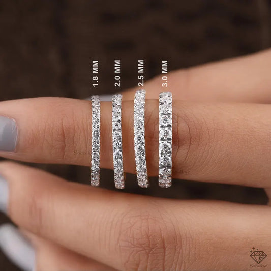 Shared Prong Lab Grown Diamond Eternity Ring Certified Round Cut Wedding Band 1.8mm - 3.0mm 14K Gold Anniversary Band.