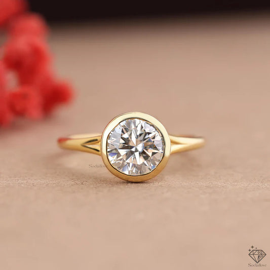 Full Bezel Round lab grown Ring, 14k Solid Gold Engagement Ring, Round Solitaire Wedding Ring, 1.80 CT Anniversary & Promise Ring For Gift.