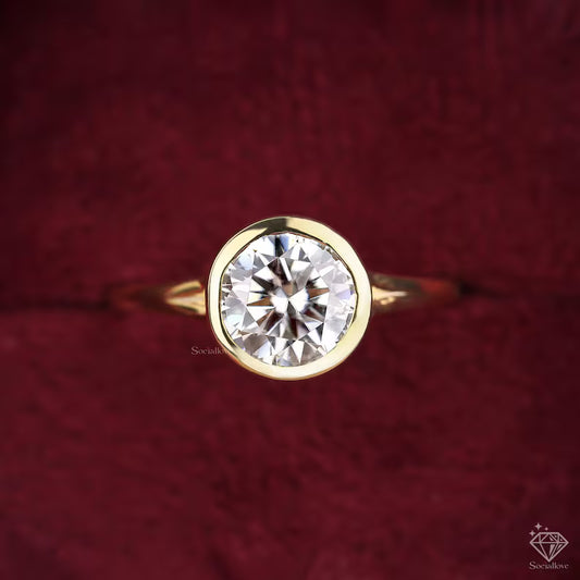 Full Bezel Round lab grown Ring, 14k Solid Gold Engagement Ring, Round Solitaire Wedding Ring, 1.80 CT Anniversary & Promise Ring For Gift.